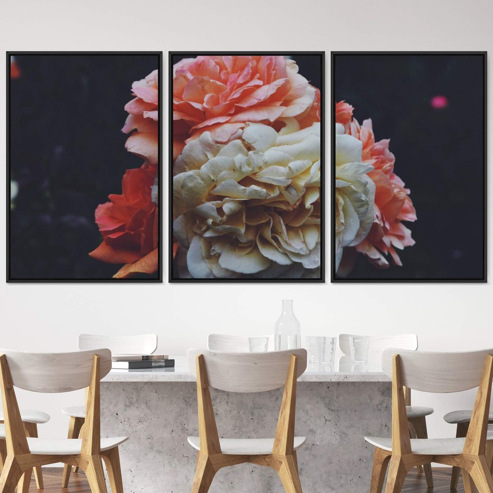 SIGNWIN 3 Piece Framed Canvas Wall Art Assorted Blossoms Canvas Prints Home Artwork Decoration for Living Room,Bedroom - 16"x24"x3 Panels