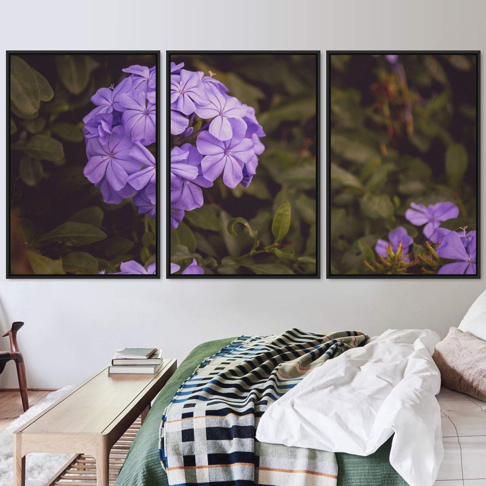 SIGNWIN 3 Piece Framed Canvas Wall Art Purple Blossom Canvas Prints Home Artwork Decoration for Living Room,Bedroom - 16"x24"x3 Panels