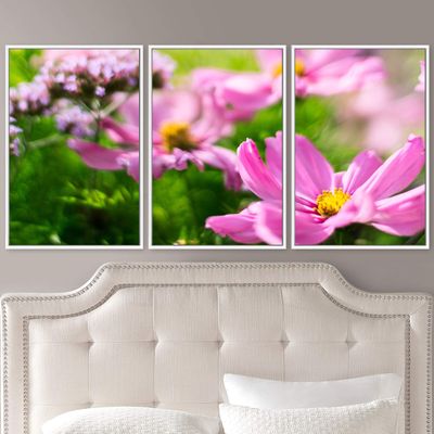 SIGNWIN 3 Piece Framed Canvas Wall Art Pink Blossom Canvas Prints Home Artwork Decoration for Living Room,Bedroom - 16"x24"x3 Panels