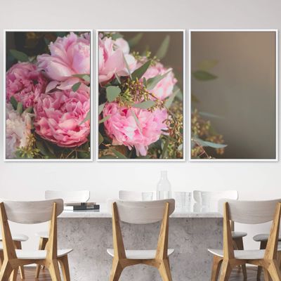 SIGNWIN 3 Piece Framed Canvas Wall Art Pink Blossom Canvas Prints Home Artwork Decoration for Living Room,Bedroom - 16"x24"x3 Panels