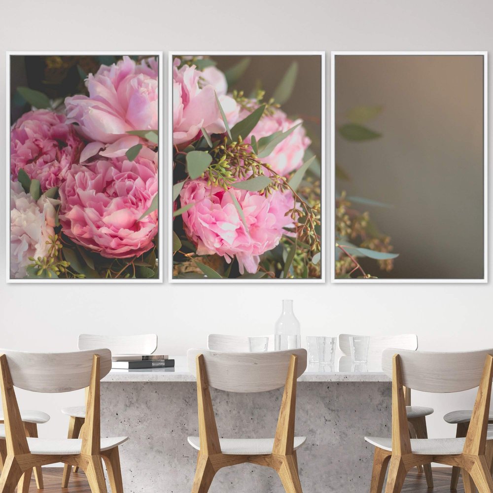 SIGNWIN 3 Piece Framed Canvas Wall Art Pink Blossom Canvas Prints Home Artwork Decoration for Living Room,Bedroom - 16"x24"x3 Panels