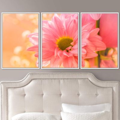 SIGNWIN 3 Piece Framed Canvas Wall Art Pink Blossom Canvas Prints Home Artwork Decoration for Living Room,Bedroom - 16"x24"x3 Panels
