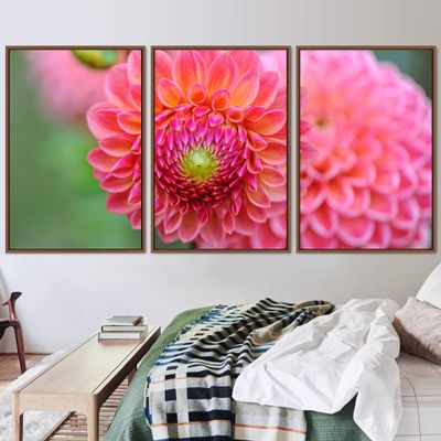 SIGNWIN 3 Piece Framed Canvas Wall Art Pink Blossom Canvas Prints Home Artwork Decoration for Living Room,Bedroom - 16"x24"x3 Panels