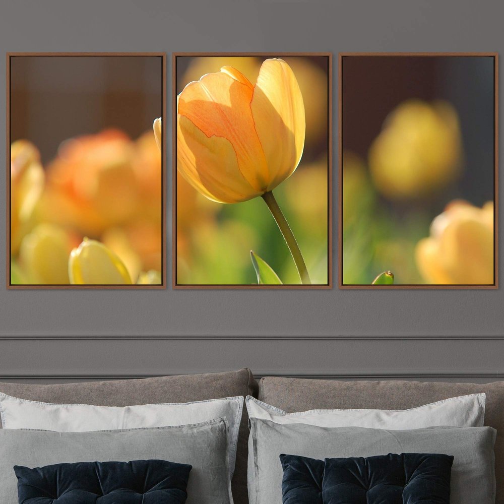 SIGNWIN 3 Piece Framed Canvas Wall Art Orange Blossom Canvas Prints Home Artwork Decoration for Living Room,Bedroom - 16"x24"x3 Panels