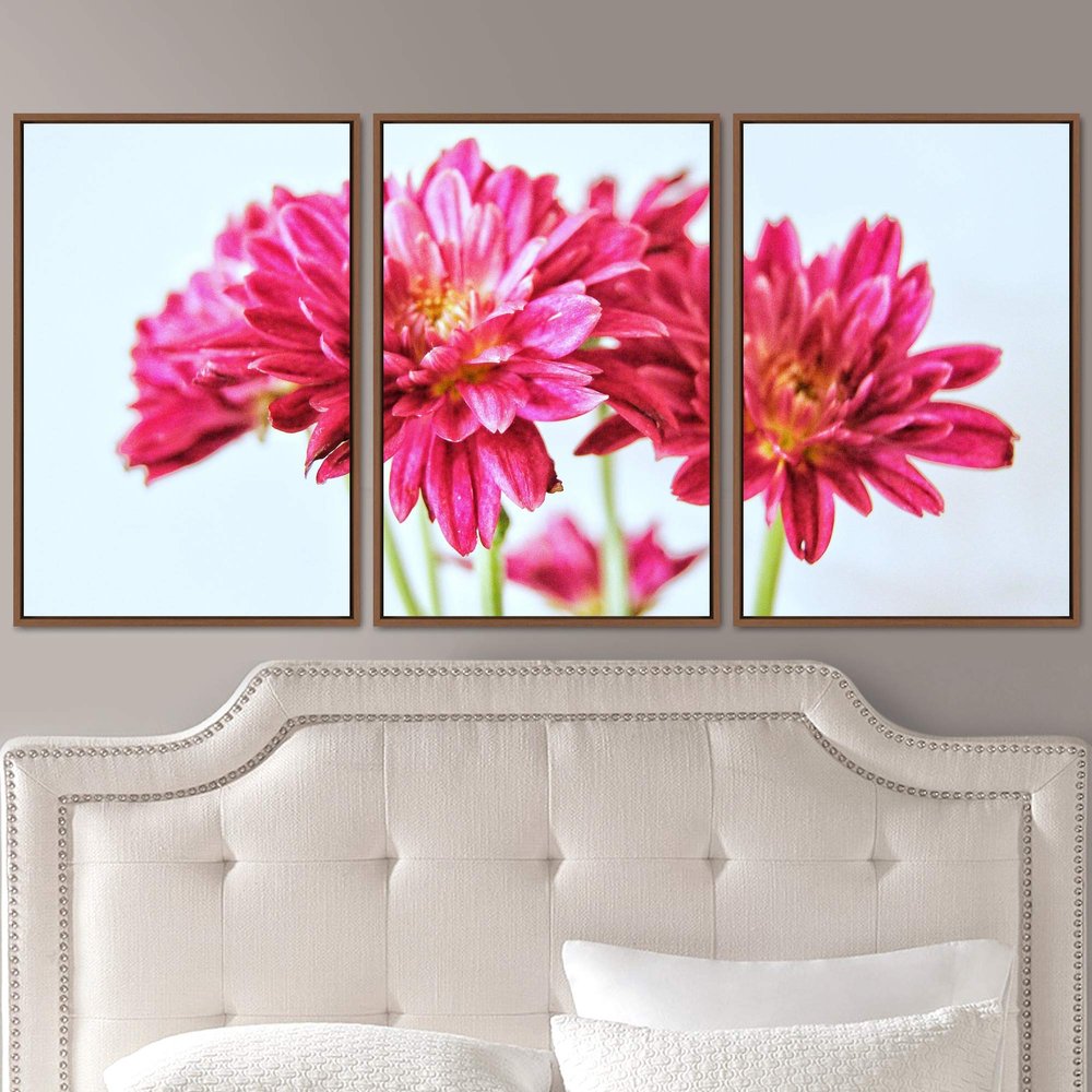 SIGNWIN 3 Piece Framed Canvas Wall Art Pink Blossom Canvas Prints Home Artwork Decoration for Living Room,Bedroom - 16"x24"x3 Panels