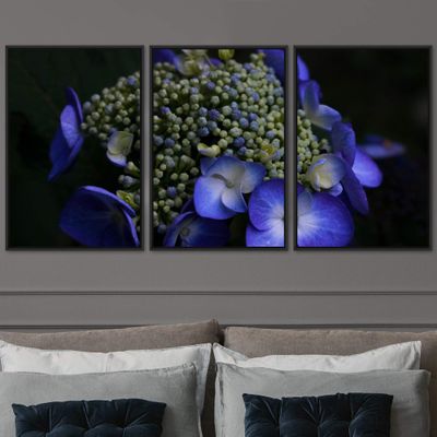 SIGNWIN 3 Piece Framed Canvas Wall Art Blue Blossom Canvas Prints Home Artwork Decoration for Living Room,Bedroom - 16"x24"x3 Panels