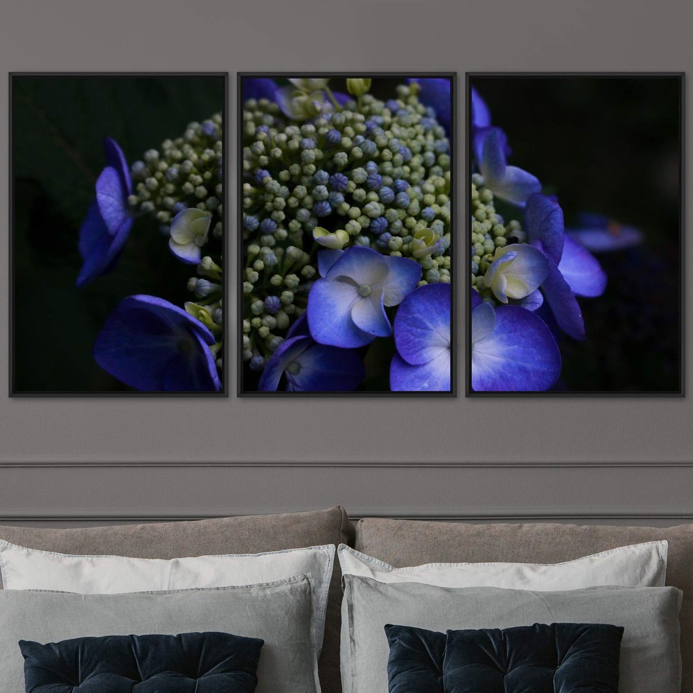 SIGNWIN 3 Piece Framed Canvas Wall Art Blue Blossom Canvas Prints Home Artwork Decoration for Living Room,Bedroom - 16"x24"x3 Panels
