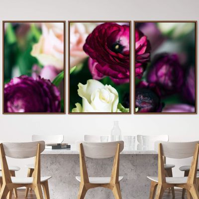 SIGNWIN 3 Piece Framed Canvas Wall Art Purple Blossom Canvas Prints Home Artwork Decoration for Living Room,Bedroom - 16"x24"x3 Panels