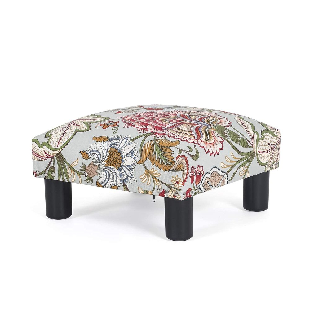 Joveco Small Foot Rest Stool Ottoman, 15" Fabric Square Footstool Upholstered Footrest for Chair, Under Desk, Office, Living Room, Boho Floral