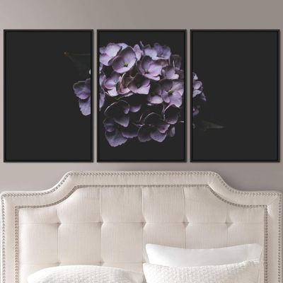 SIGNWIN 3 Piece Framed Canvas Wall Art Purple Blossom Canvas Prints Home Artwork Decoration for Living Room,Bedroom - 16"x24"x3 Panels