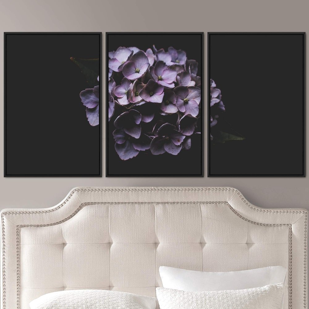 SIGNWIN 3 Piece Framed Canvas Wall Art Purple Blossom Canvas Prints Home Artwork Decoration for Living Room,Bedroom - 16"x24"x3 Panels