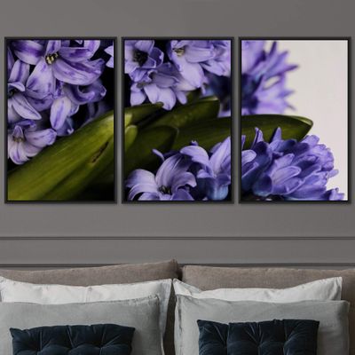 SIGNWIN 3 Piece Framed Canvas Wall Art Purple Blossom Canvas Prints Home Artwork Decoration for Living Room,Bedroom - 16"x24"x3 Panels