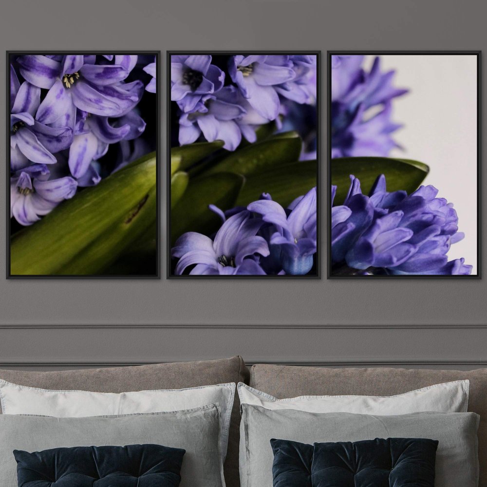 SIGNWIN 3 Piece Framed Canvas Wall Art Purple Blossom Canvas Prints Home Artwork Decoration for Living Room,Bedroom - 16"x24"x3 Panels