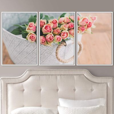 SIGNWIN 3 Piece Framed Canvas Wall Art Pink Blossom Canvas Prints Home Artwork Decoration for Living Room,Bedroom - 16"x24"x3 Panels