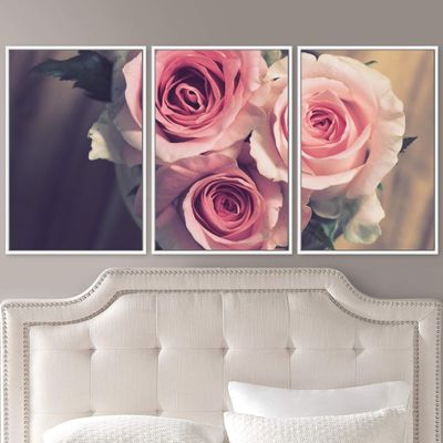 SIGNWIN 3 Piece Framed Canvas Wall Art Pink Blossom Canvas Prints Home Artwork Decoration for Living Room,Bedroom - 16"x24"x3 Panels