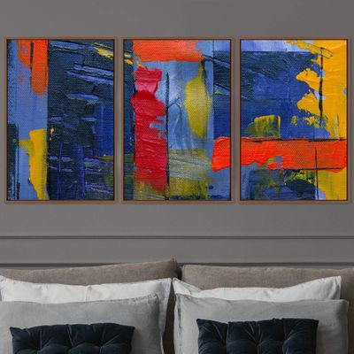 SIGNWIN 3 Piece Framed Canvas Wall Art Abstract Colorful Canvas Prints Home Artwork Decoration for Living Room,Bedroom - 16"x24"x3 Panels