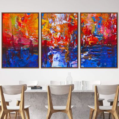 SIGNWIN 3 Piece Framed Canvas Wall Art Abstract Colorful Canvas Prints Home Artwork Decoration for Living Room,Bedroom - 16"x24"x3 Panels