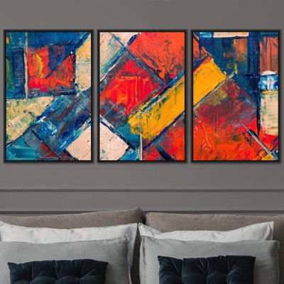 SIGNWIN 3 Piece Framed Canvas Wall Art Abstract Colorful Canvas Prints Home Artwork Decoration for Living Room,Bedroom - 16"x24"x3 Panels
