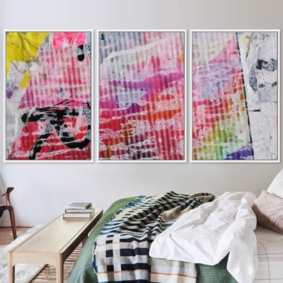 SIGNWIN 3 Piece Framed Canvas Wall Art Abstract Colorful Canvas Prints Home Artwork Decoration for Living Room,Bedroom - 16"x24"x3 Panels