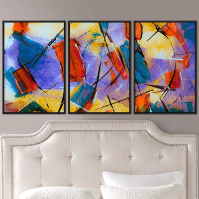 SIGNWIN 3 Piece Framed Canvas Wall Art Abstract Colorful Canvas Prints Home Artwork Decoration for Living Room,Bedroom - 16"x24"x3 Panels