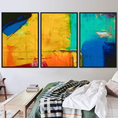 SIGNWIN 3 Piece Framed Canvas Wall Art Abstract Colorful Canvas Prints Home Artwork Decoration for Living Room,Bedroom - 16"x24"x3 Panels