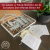 Family Christmas Nativity Set - Scripture Devotional Study Kit - Nativity Set for Christmas Metal - 6 Pieces Nativity Set Holy Family Nativity Set Rustic Manger Nativity Set Indoor Christmas Manger view 2