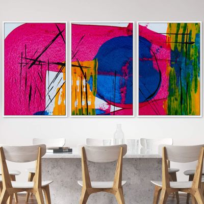 SIGNWIN 3 Piece Framed Canvas Wall Art Abstract Colorful Canvas Prints Home Artwork Decoration for Living Room,Bedroom - 16"x24"x3 Panels