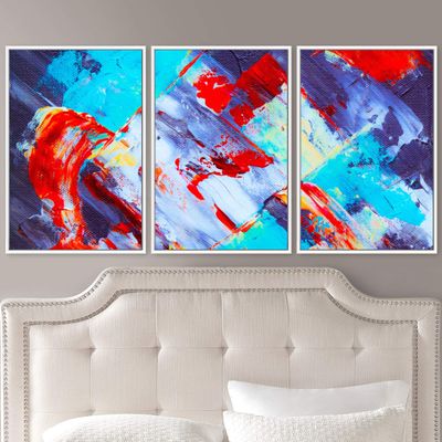 SIGNWIN 3 Piece Framed Canvas Wall Art Abstract Colorful Canvas Prints Home Artwork Decoration for Living Room,Bedroom - 16"x24"x3 Panels
