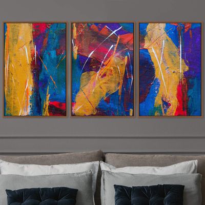 SIGNWIN 3 Piece Framed Canvas Wall Art Abstract Colorful Canvas Prints Home Artwork Decoration for Living Room,Bedroom - 16"x24"x3 Panels