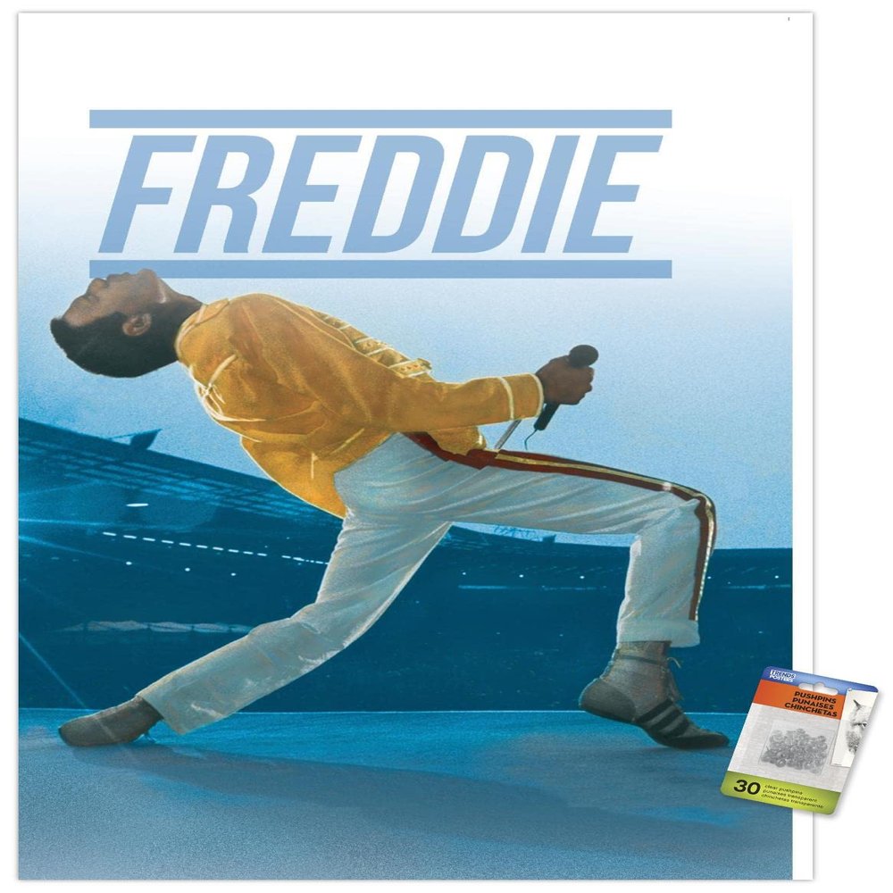 Queen - Freddie Mercury Live Wall Poster with Push Pins