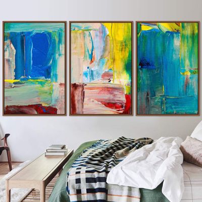 SIGNWIN 3 Piece Framed Canvas Wall Art Abstract Colorful Canvas Prints Home Artwork Decoration for Living Room,Bedroom - 16"x24"x3 Panels
