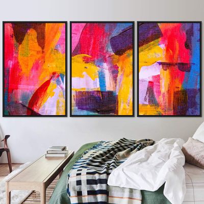 SIGNWIN 3 Piece Framed Canvas Wall Art Abstract Colorful Canvas Prints Home Artwork Decoration for Living Room,Bedroom - 16"x24"x3 Panels
