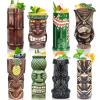 LINALL Tiki Mugs Cocktail Set of 8 - Tumblers Ceramic Hawaiian Luau Party Mugs Drinkware, Cute Exotic Cocktail Glasses, Tiki Bar Professional Hawaiian Party Barware, TKSET0017 (8pcs) view 1