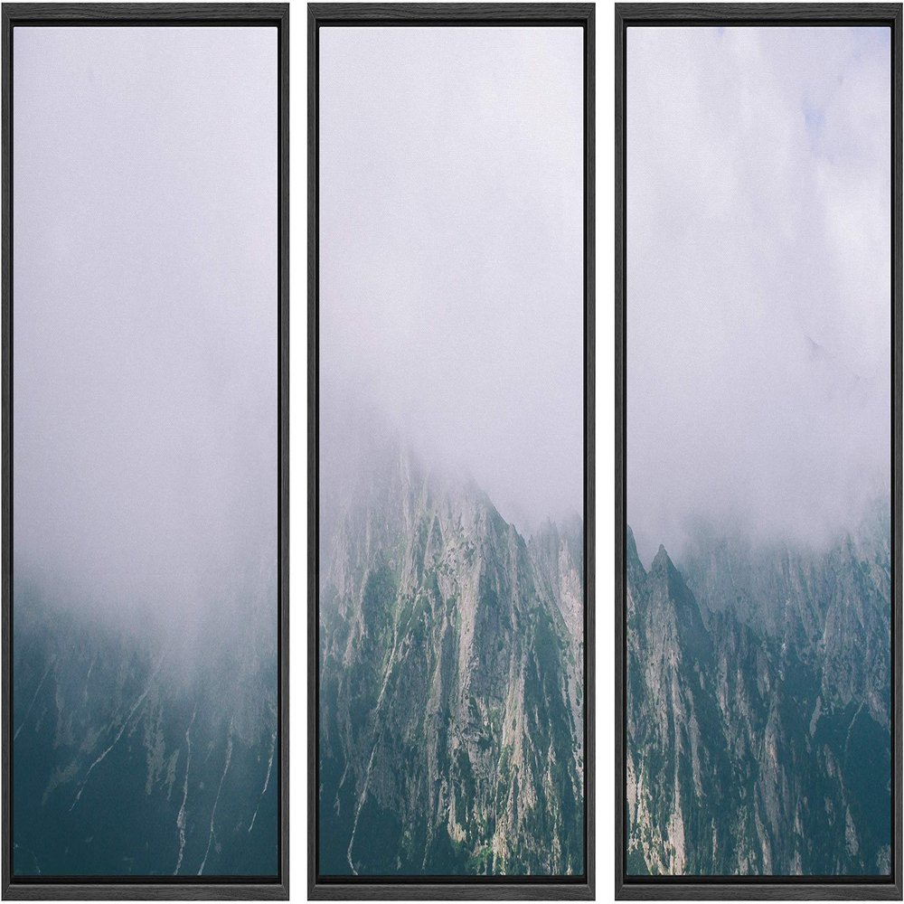 SIGNWIN 3 Piece Framed Canvas Wall Art Foggy Mountains Canvas Prints Home Artwork Decoration for Living Room,Bedroom - 16"x24"x3 Panels