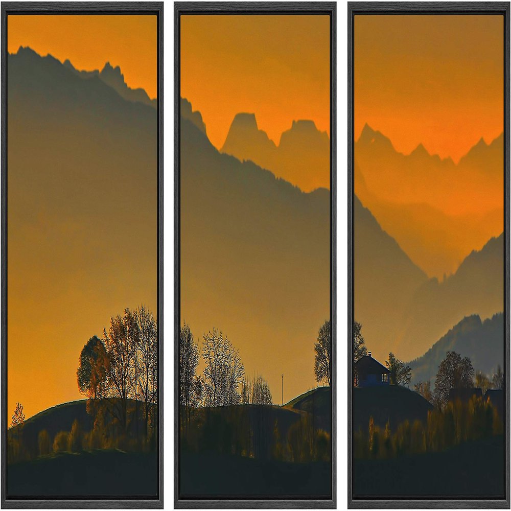 SIGNWIN 3 Piece Framed Canvas Wall Art Orange Sunset Canvas Prints Home Artwork Decoration for Living Room,Bedroom - 16"x24"x3 Panels