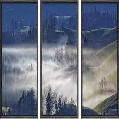 SIGNWIN 3 Piece Framed Canvas Wall Art Foggy Mountains Canvas Prints Home Artwork Decoration for Living Room,Bedroom - 16"x24"x3 Panels