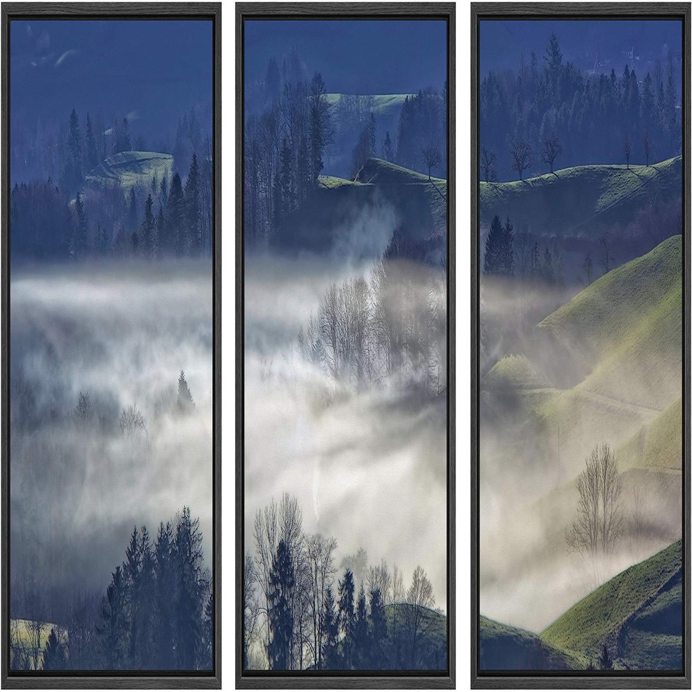 SIGNWIN 3 Piece Framed Canvas Wall Art Foggy Mountains Canvas Prints Home Artwork Decoration for Living Room,Bedroom - 16"x24"x3 Panels