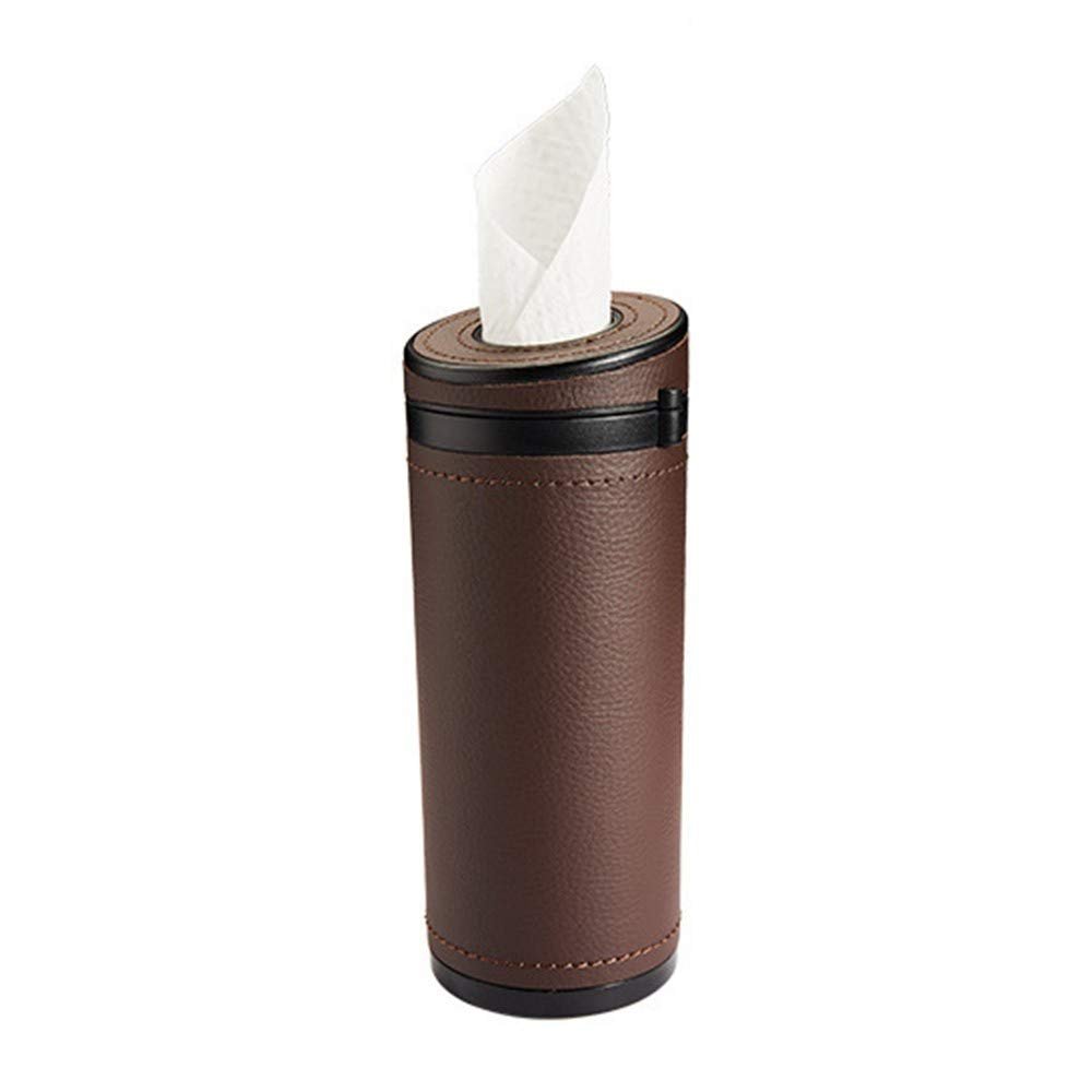 Car Tissue Tube, Cylinder Tissue Box Diameter 2.75'' PU Leather Round Tissues Container for Car Cup Holder, Up to 30 Count Tissue