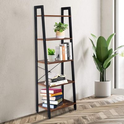 Basic Houseware Standing Shelf Unit Wood Bookcase Storage Organizer 5 Tiers Bookshelf Rack for Living Room