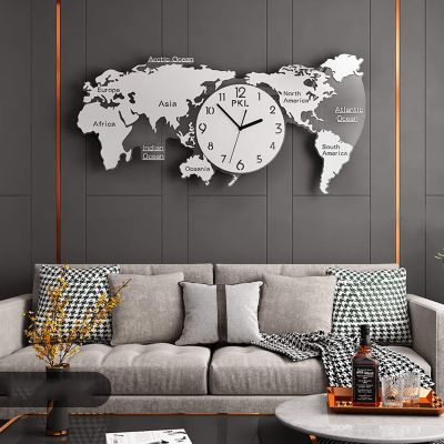 ZH-VBC World Clocks for The Wall, Creative Acrylic + Stainless Steel 304 World Map Wall Clock, Decorative Clock for Living Room, Bedroom, Modern, Minimalistic, 70x34cm/115x55cm, 7034cm