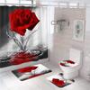 4pcs Rose Shower Curtain Set with Waterproof Bath Curtain Non-Slip Bathroom Rugs Bath Mat Set Toilet Lid Cover Flower Shower Curtains with 12 Hooks, Durable Fabric Shower Curtain for Bathroom view 1
