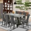 East West Furniture V697GA650-9 9 Piece Modern Dining Table Set Includes a Rectangle Wooden Table with V-Legs and 8 Dark Gotham Linen Fabric Upholstered Chairs, 40x72 Inch, Multi-Color view 2