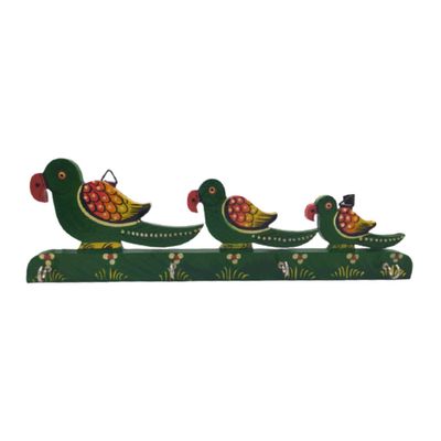 India Meets India Wooden Wall Key Hook Key Rack Organiser Handicraft by Awarded Indian Artisans (Parrot, Large)
