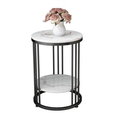 Tables Juan 2-Tier Side End Living Room Marble Round Coffee Bedroom Iron Art Nightstand Small Space Corner, 2 Sizes (Color : Black, Size : 40x55CM)