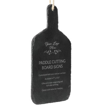 Personalized Slate Stone Cutting Board Style Decor with Hanger String - Add Your Own Text Clipart Photo or Logo - Great Housewarming or Wedding Gift (7 x 13.5" Paddle)