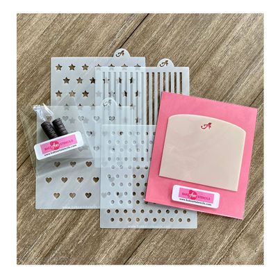 Cookie Stenciling Starter Set includes 4 Cookie Stencils, Icing Scrapers and Magnets