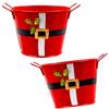 TopNotch Outlet Christmas Decor - Storage Pails (2 Pc) Small Red Painted Santa Buckets with Handles - Create Lovely Baskets - Add Party Favors - Metal Planters view 1