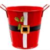 TopNotch Outlet Christmas Decor - Storage Pails (2 Pc) Small Red Painted Santa Buckets with Handles - Create Lovely Baskets - Add Party Favors - Metal Planters view 3