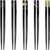 Bamboo Chopsticks Set, Japanese Reusable Wooden Chopsticks with Traditional Pattern Designs, Non Slip Tips Dishwasher Safe Asian Chopsticks for Sushi Ramen Noodles Rice Dining (10, Black) view 1