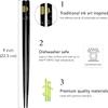 Bamboo Chopsticks Set, Japanese Reusable Wooden Chopsticks with Traditional Pattern Designs, Non Slip Tips Dishwasher Safe Asian Chopsticks for Sushi Ramen Noodles Rice Dining (10, Black) view 2